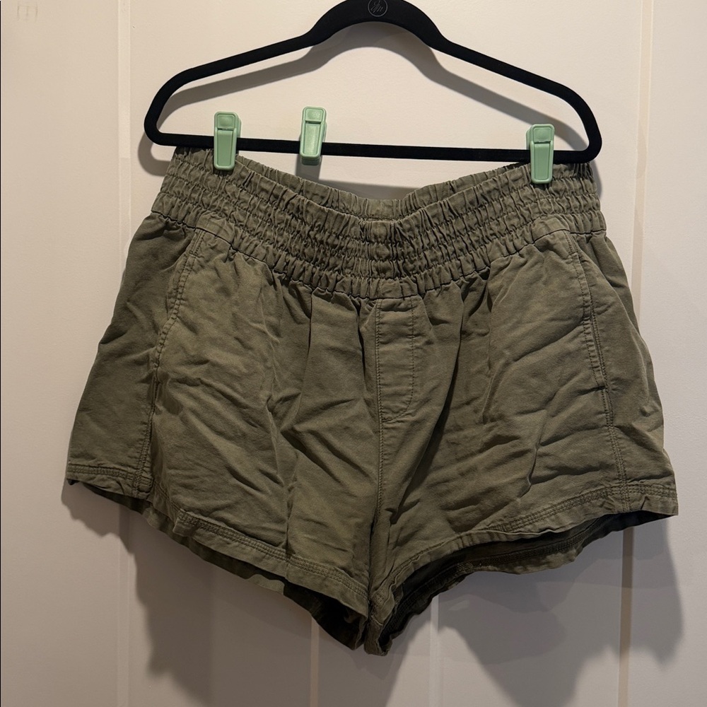 aerie Olive Green Elastic-Waist Cargo Shorts